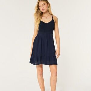 Hollister Navy Crochet-Style Mix Mini Dress
